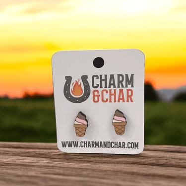 Swirl Ice Cream Cone Wood Stud Earrings - Earring - Charm and Char